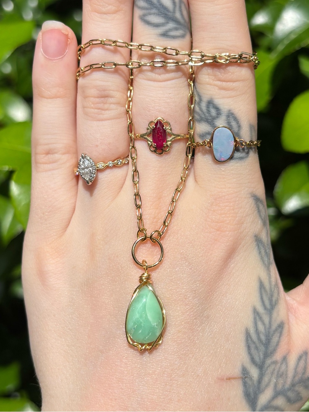 Chrysoprase charm necklace